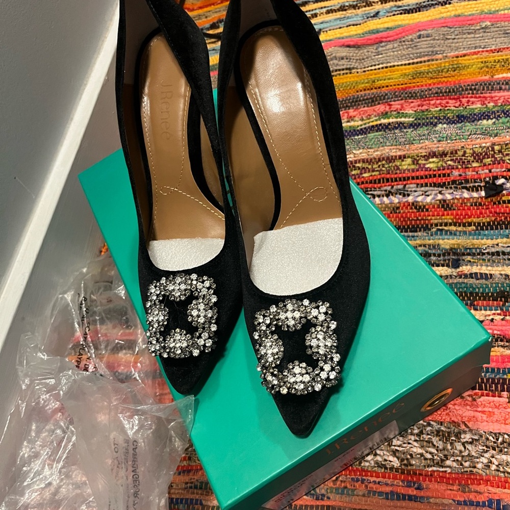 J.Renee Black Heels with Crystal Embellishments